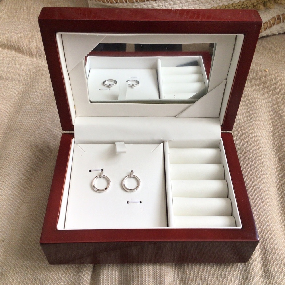 New jewelry box with pr of sterling hoops on post